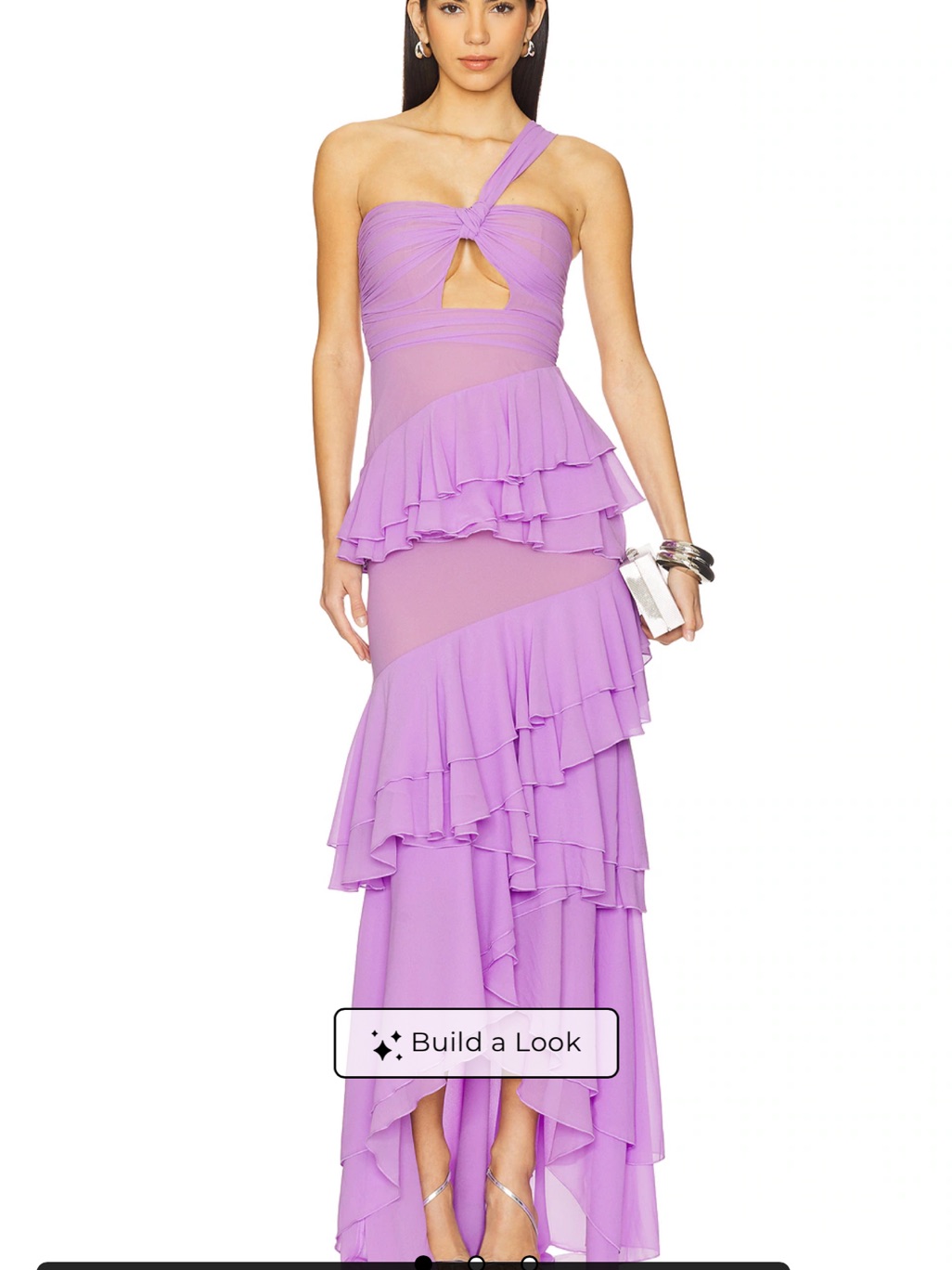 Michael Costello Lilac One-Shoulder Ruffle Maxi Dress